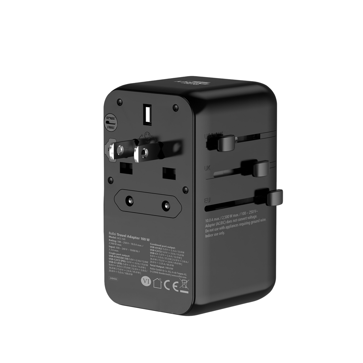 Travel adapter I 100 watt I with 3 USB-C & 2 USB A connections