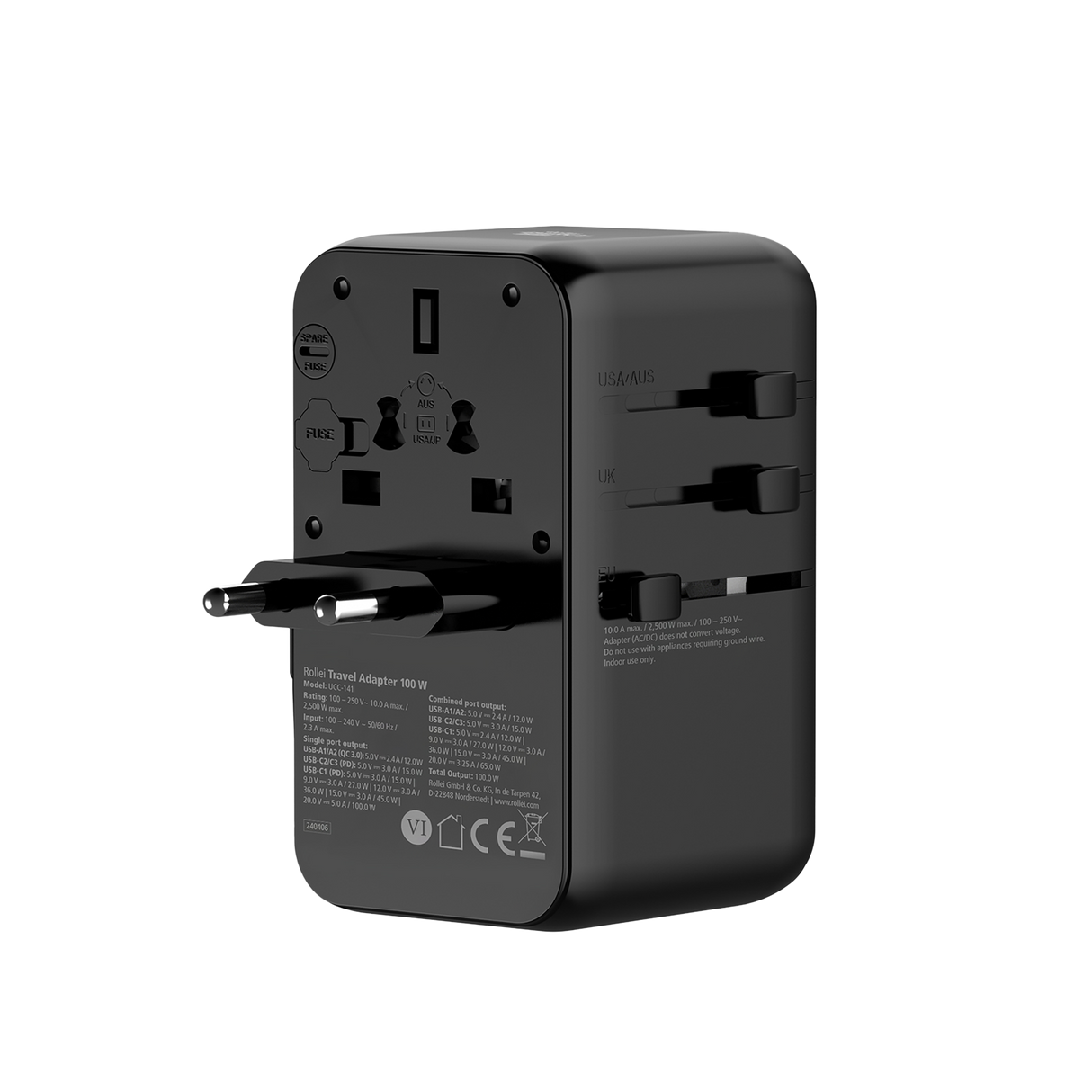 Travel adapter I 100 watt I with 3 USB-C & 2 USB A connections