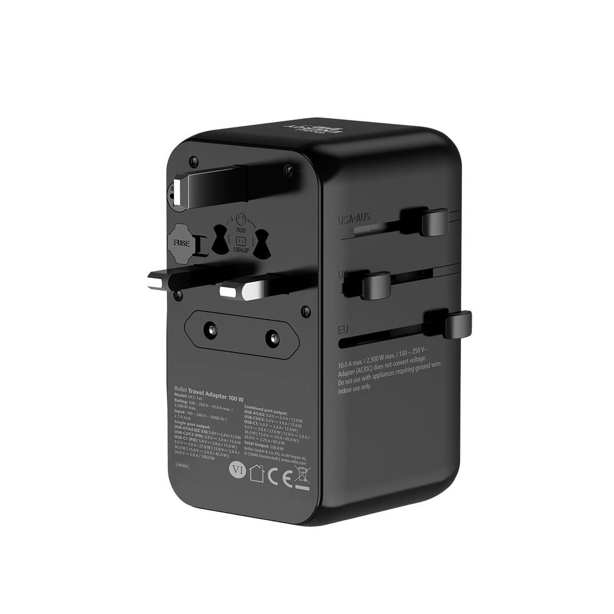 Travel adapter I 100 watt I with 3 USB-C & 2 USB A connections